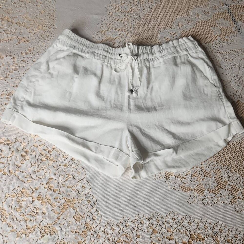 Love tree linen blend white drawstring shorts women's size L